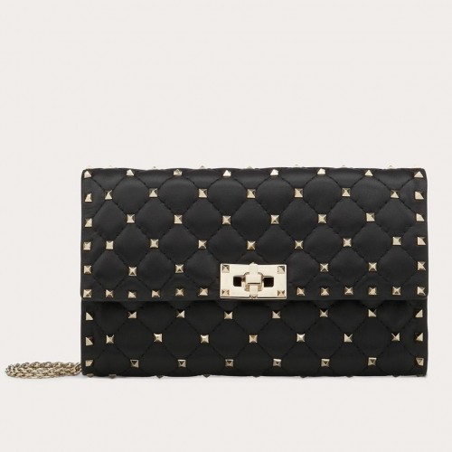 Valentino Rockstud Spike Crossbody Clutch Bag In Black Lambskin Valentino Rockstud Spike Crossbody Clutch Bag In Black Lambskin