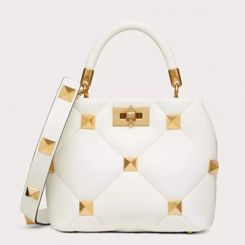 Valentino Roman Stud Small Handle Bag In White Nappa Leather Valentino Roman Stud Small Handle Bag In White Nappa Leather