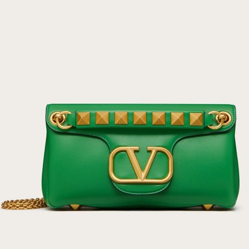 Valentino Stud Sign Shoulder Bag In Green Nappa Leather Valentino Stud Sign Shoulder Bag In Green Nappa Leather