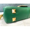 Valentino Stud Sign Shoulder Bag In Green Nappa Leather