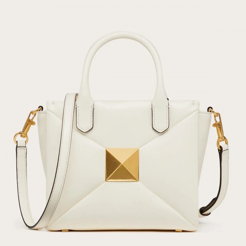 Valentino One Stud Top Handle Bag In White Nappa Leather Valentino One Stud Top Handle Bag In White Nappa Leather