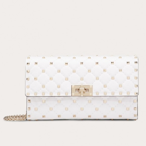 Valentino Rockstud Spike Crossbody Clutch Bag In White Lambskin Valentino Rockstud Spike Crossbody Clutch Bag In White Lambskin