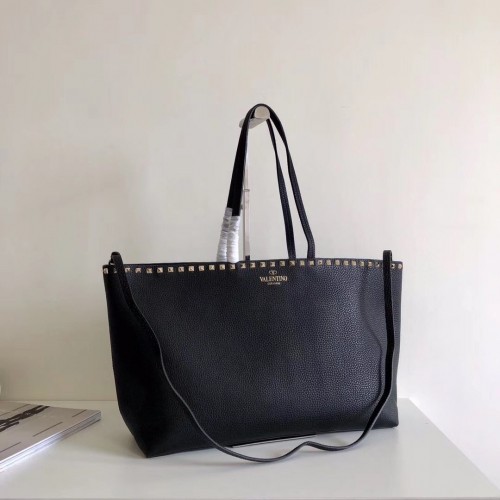 Valentino Rockstud Large Shopping Bag In Black Leather Valentino Rockstud Large Shopping Bag In Black Leather