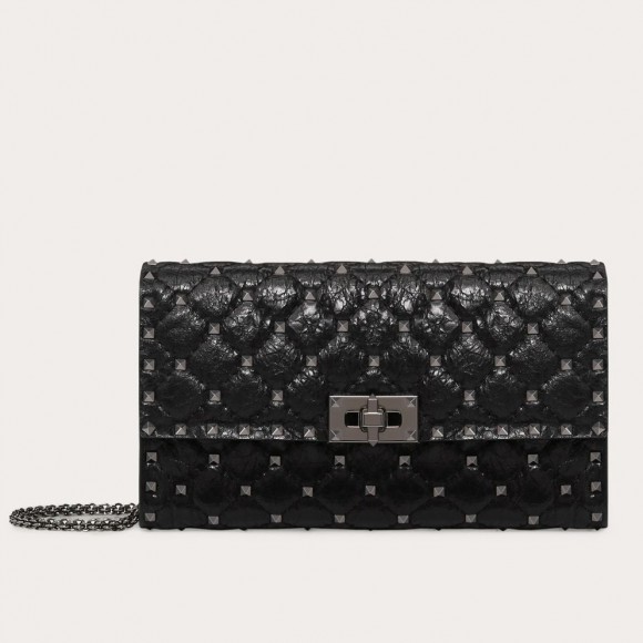 Valentino Rockstud Spike Crossbody Clutch Bag In Crinkled Lambskin Valentino Rockstud Spike Crossbody Clutch Bag In Crinkled Lambskin