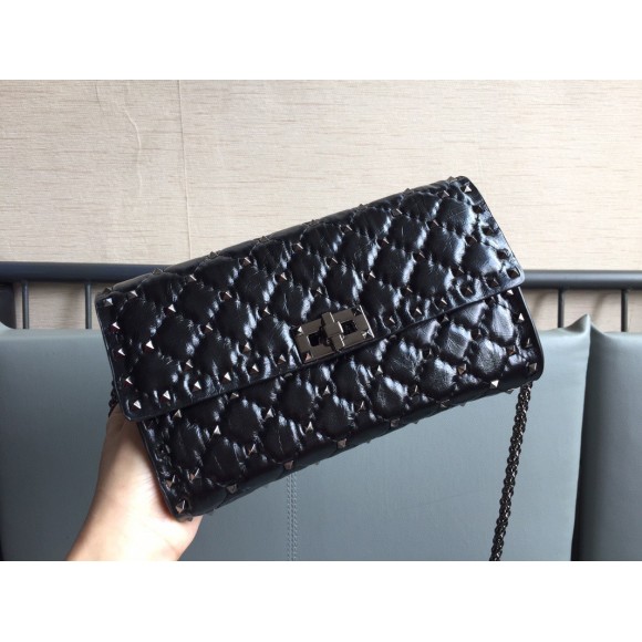 Valentino Rockstud Spike Crossbody Clutch Bag In Crinkled Lambskin Valentino Rockstud Spike Crossbody Clutch Bag In Crinkled Lambskin