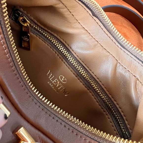 Valentino Stud Sign Hobo Bag In Dark Brown Calfskin Valentino Stud Sign Hobo Bag In Dark Brown Calfskin