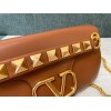 Valentino Stud Sign Shoulder Bag In Brown Nappa Leather