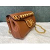 Valentino Stud Sign Shoulder Bag In Brown Nappa Leather