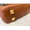 Valentino Stud Sign Shoulder Bag In Brown Nappa Leather