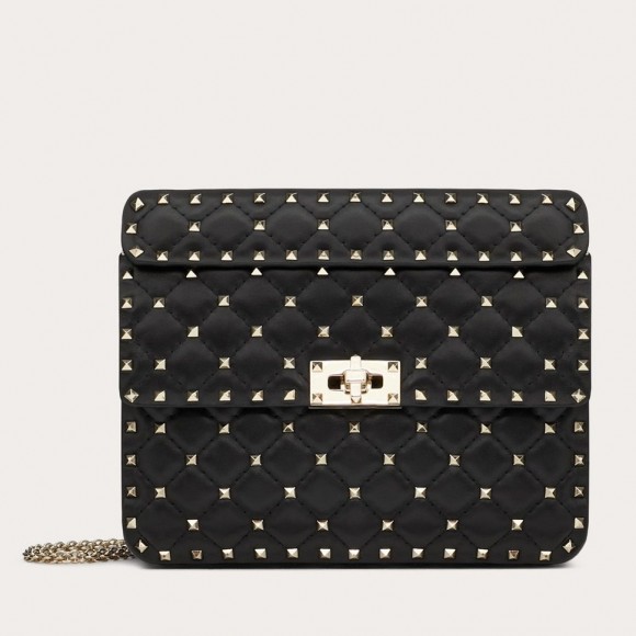 Valentino Rockstud Spike Medium Bag In Black Nappa Lambskin Valentino Rockstud Spike Medium Bag In Black Nappa Lambskin