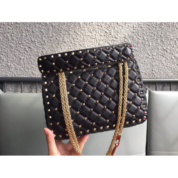 Valentino Rockstud Spike Medium Bag In Black Nappa Lambskin Valentino Rockstud Spike Medium Bag In Black Nappa Lambskin