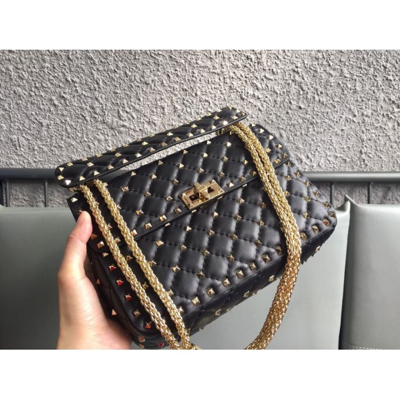 Valentino Rockstud Spike Medium Bag In Black Nappa Lambskin Valentino Rockstud Spike Medium Bag In Black Nappa Lambskin