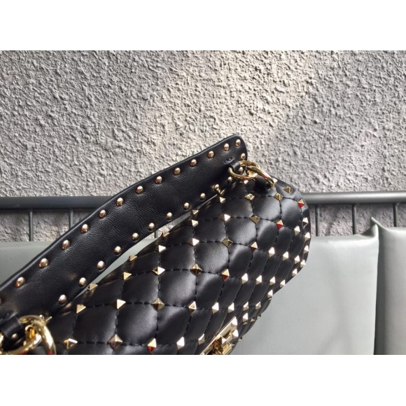 Valentino Rockstud Spike Medium Bag In Black Nappa Lambskin Valentino Rockstud Spike Medium Bag In Black Nappa Lambskin