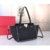 Valentino Rockstud Small Tote In Black Grained Calfskin