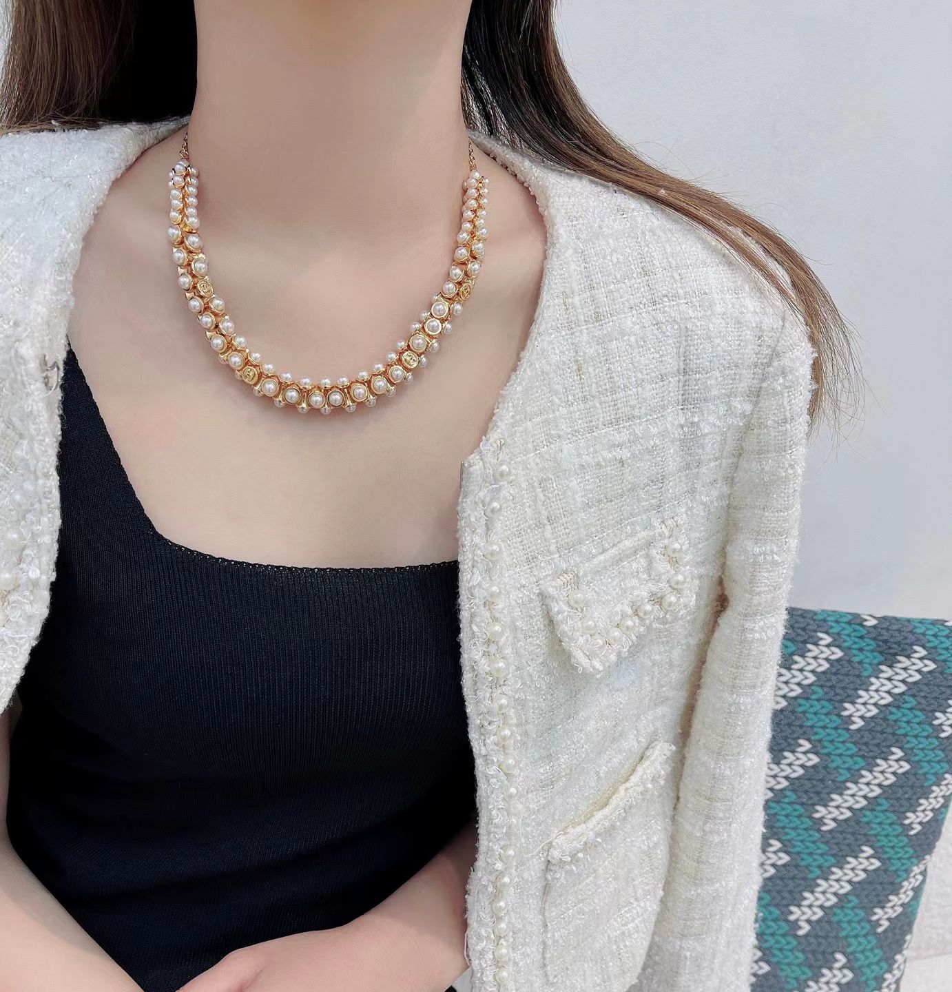 Chanel-Metal-Glass-Pearls-Choker-Necklaces