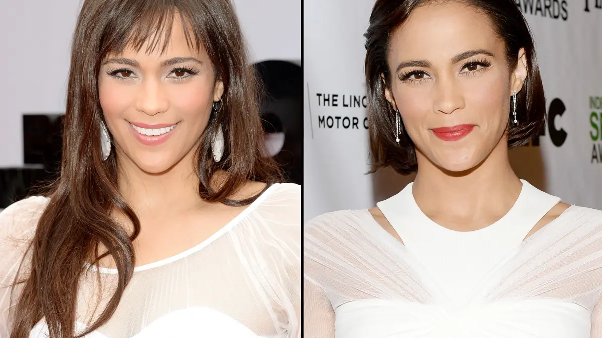 Paula Patton with long hair and with a bob haircut