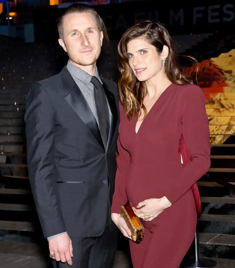 Scott Campbell and pregnant Lake Bell on April 23, 2014 in New York