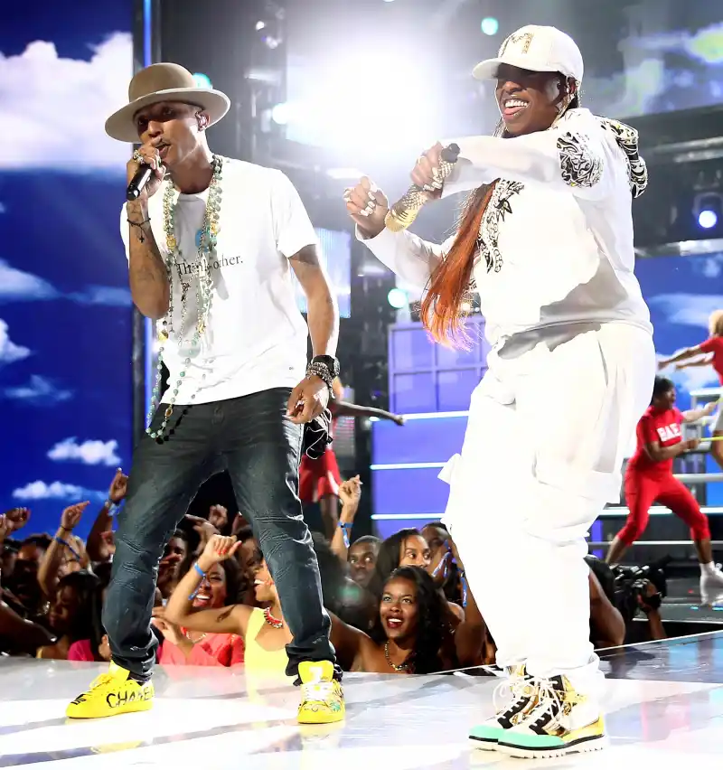 Pharrell Williams and Missy Elliott perform during the BET Awards