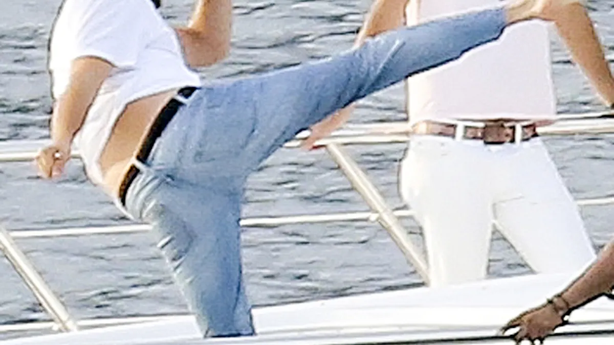Leonardo DiCaprio doing karate on a yacht in St. Tropez