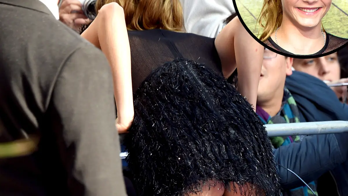 Cara Delevingne flashes her butt at the Pan premiere in London