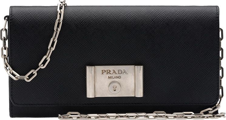 Prada Saffiano Lock Leather Wallet on Chain