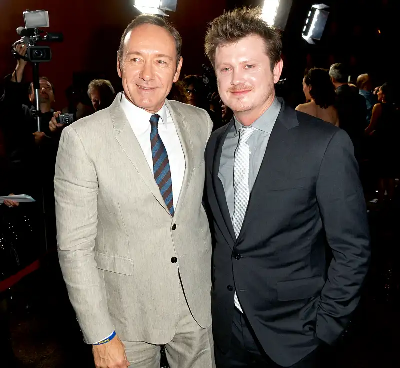 Kevin Spacey and Beau Willimon arrives at the screening of Netflix's "House of Cards" Season 2 at the Directors Guild Of America on February 13, 2014 in Los Angeles, California.