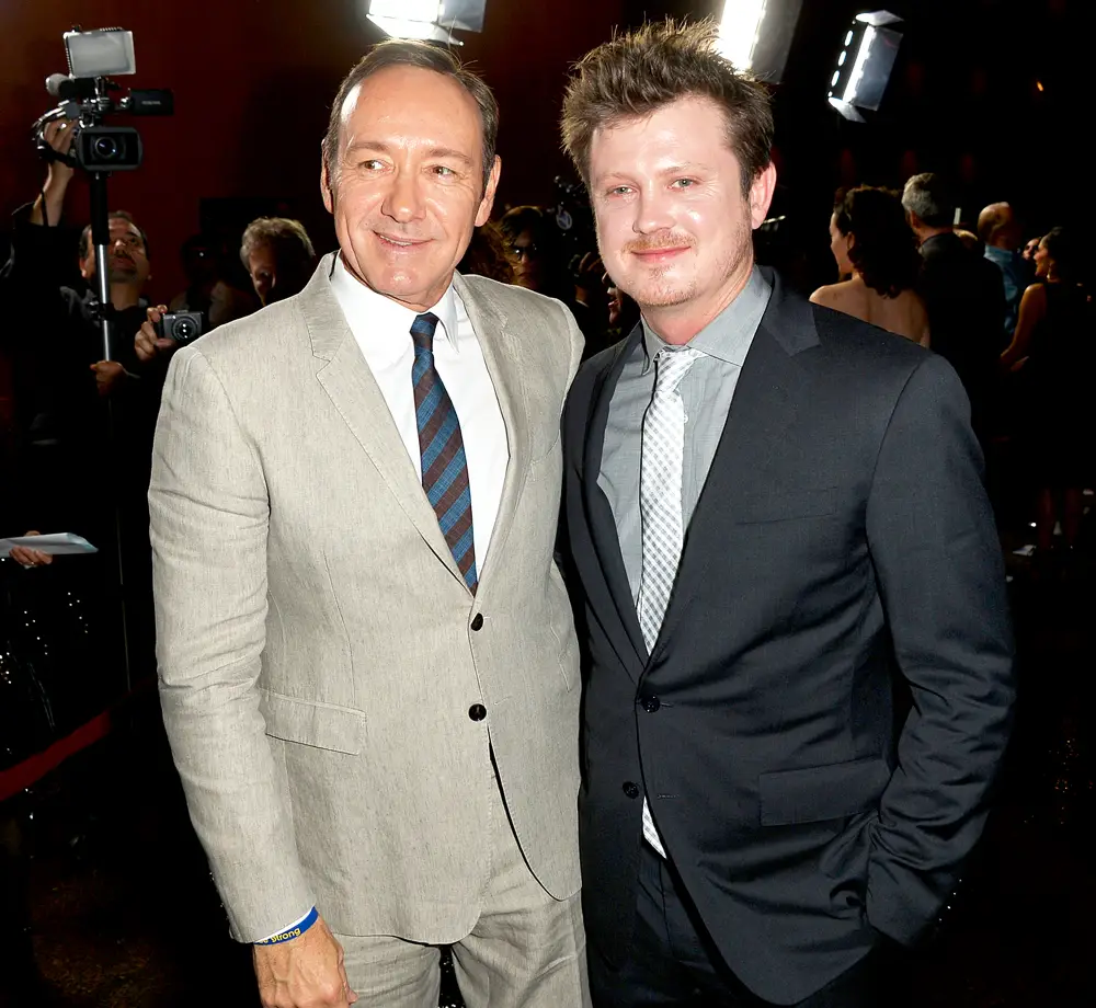 Kevin Spacey and Beau Willimon arrives at the screening of Netflix's "House of Cards" Season 2 at the Directors Guild Of America on February 13, 2014 in Los Angeles, California.