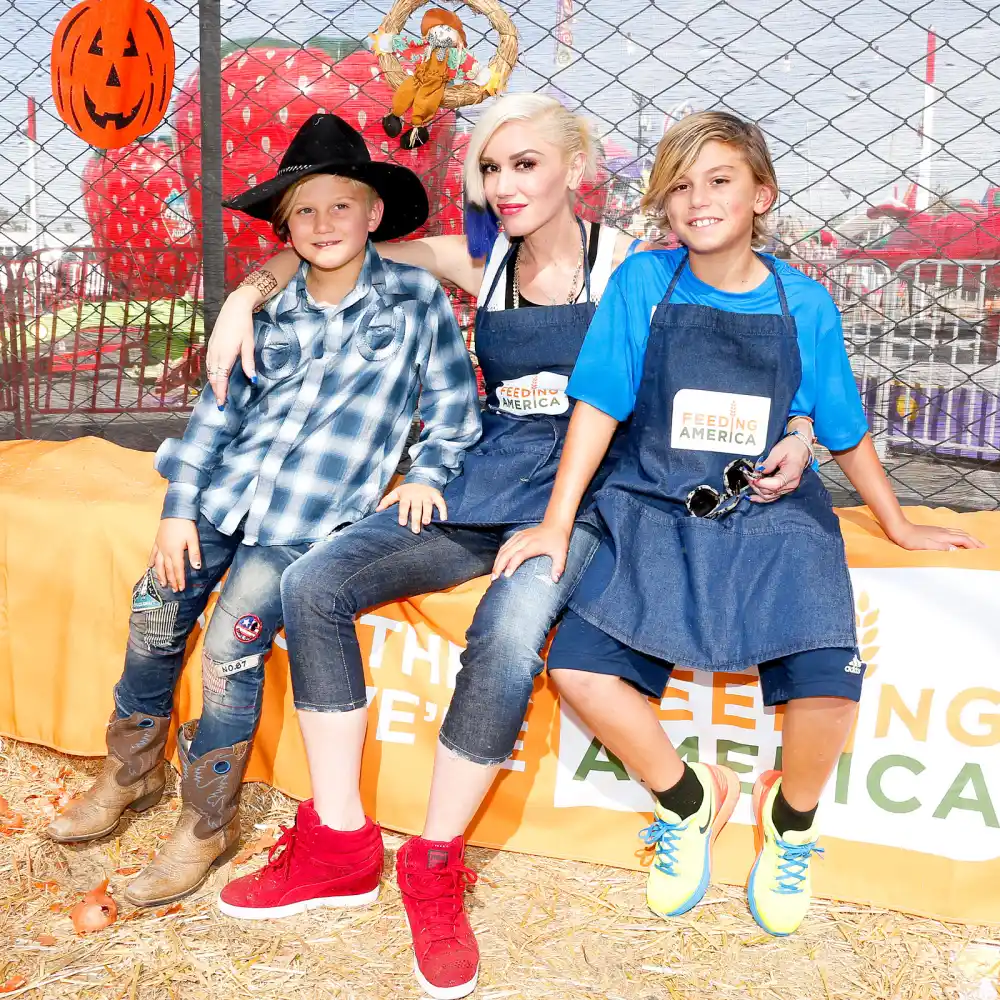 Gwen Stefani Zuma and Kingston at the Feeding America Holiday Harvest event at Shawn&rsquo;s Pumpkin Patch on October 24, 2015 in Culver City, California.