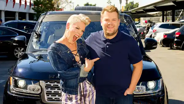 Pink performs in a Carpool Karaoke during ‘The Late Late Show with James Corden’