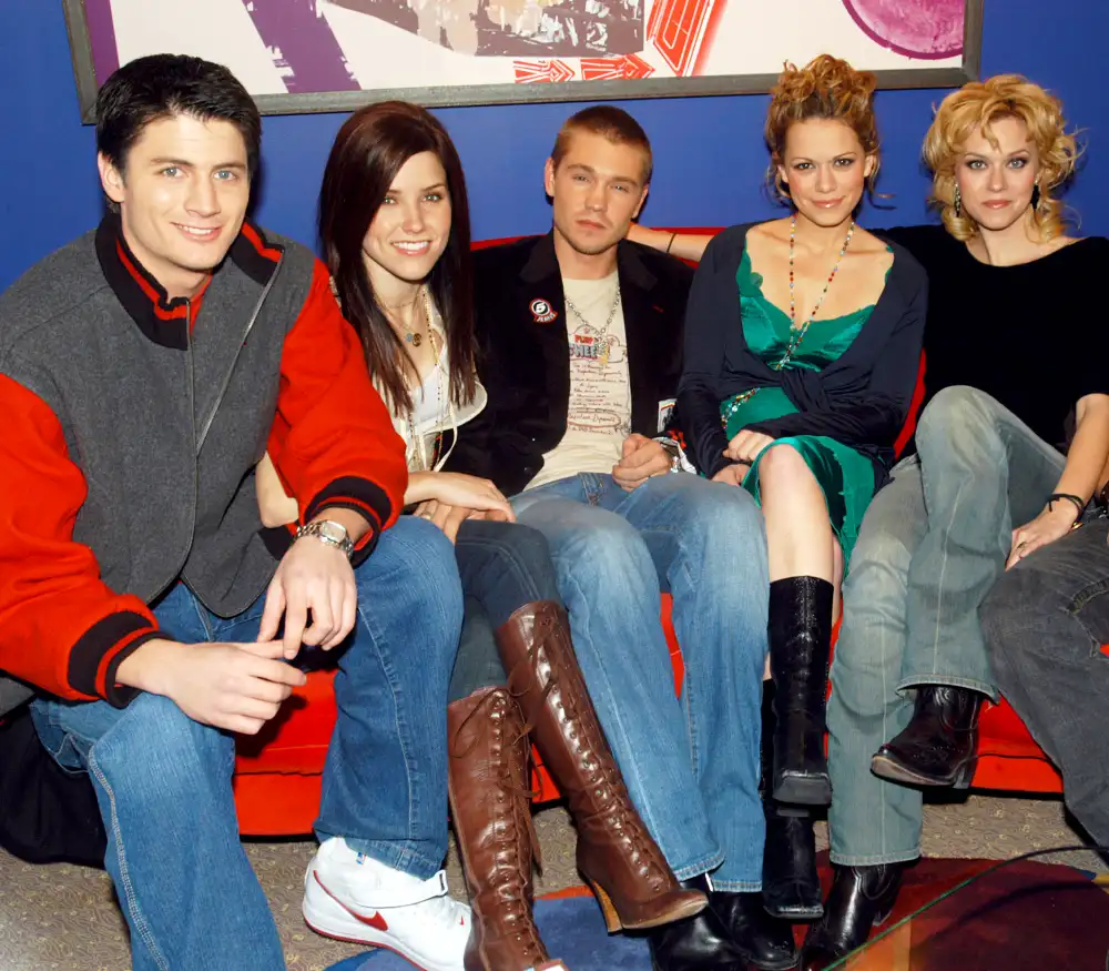 James Lafferty, Sophia Bush, Chad Michael Murray, Bethany Joy Lenz and Hilarie Burton of &lsquo;One Tree Hill&rsquo; cast on MTV&rsquo;s TRL in 2005.