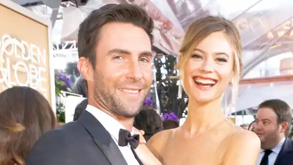 Adam Levine and model Behati Prinsloo arrive to the 72nd Annual Golden Globe Awards held at the Beverly Hilton Hotel.