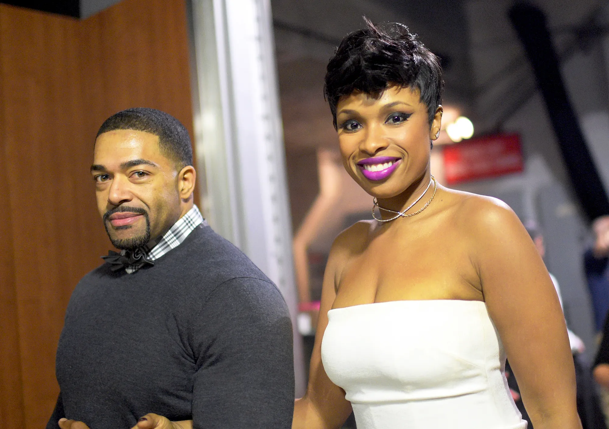 Jennifer Hudson and David Otunga attend The 57th Annual Grammy Awards at Staples Center in Los Angeles, California.