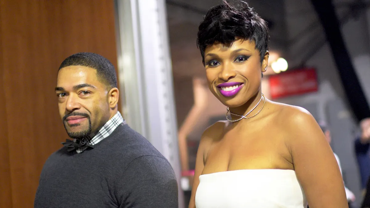 Jennifer Hudson and David Otunga attend The 57th Annual Grammy Awards at Staples Center in Los Angeles, California.