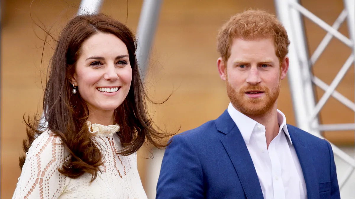 Catherine, Duchess of Cambridge and Prince Harry as they host a tea party in the grounds of Buckingham Palace on May 13, 2017 in London, England.