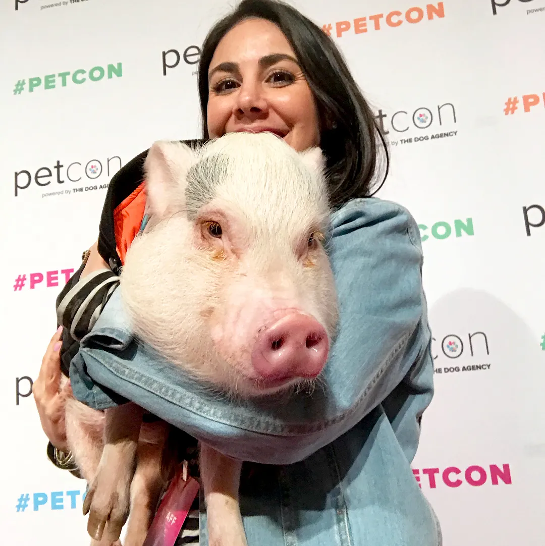 Hamlet The Piggy with owner Melanie Garcia