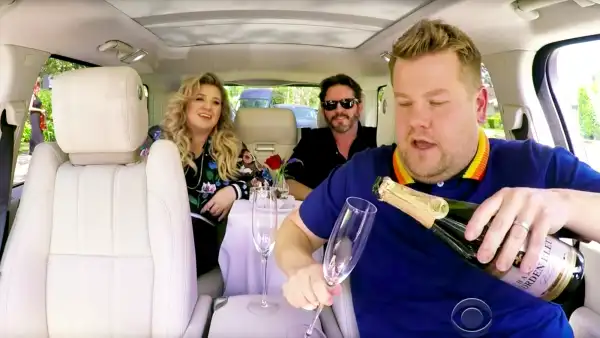 Kelly Clarkson and Brandon Blackstock during Carpool Karaoke with James Corden during ‘The Late Late Show with James Corden‘