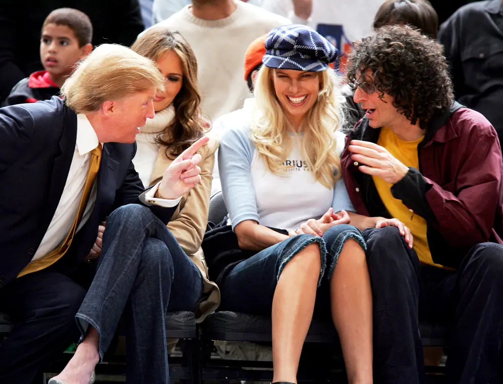 Donald Trump, Melania Trump, Beth Ostrosky and Howard Stern attend the Washington Wizards vs. New York Knicks Game on November 4, 2005 in New York City.