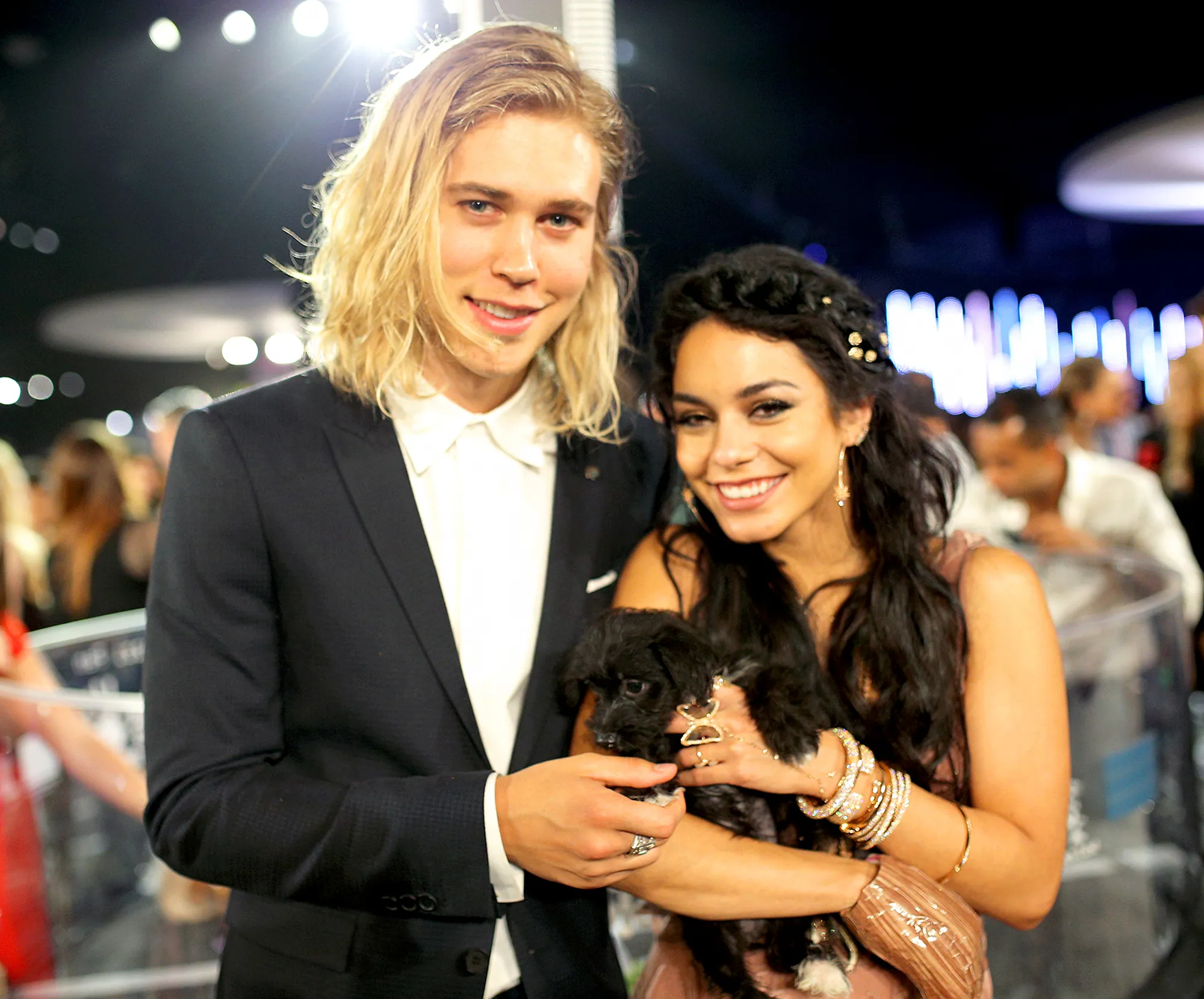 Austin Butler and Vanessa Hudgens during the 2015 MTV Video Music Awards at Microsoft Theater in Los Angeles, California.