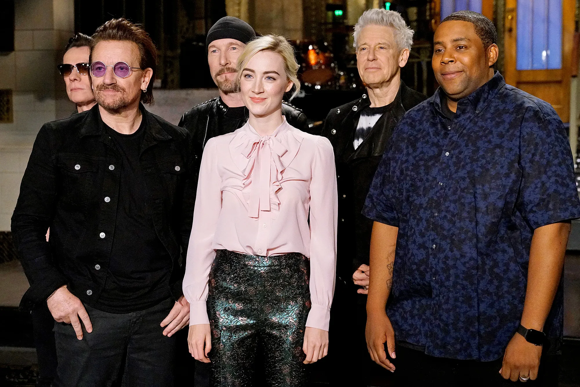 Larry Mullen Jr., Bono, The Edge, Saoirse Ronan, Adam Clayton, Kenan Thompson, U2, Saturday Night Live