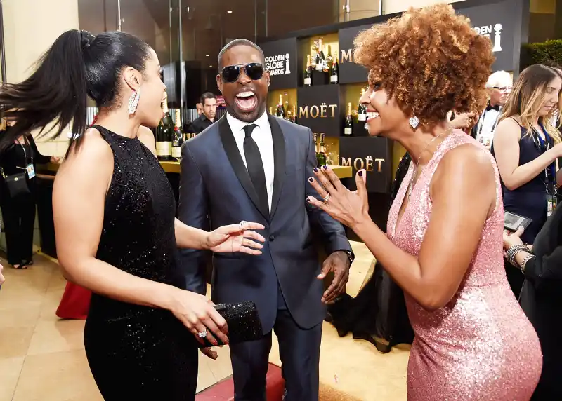 Susan Kelechi Watson, Sterling K. Brown, and Ryan Michelle Bathe attend the 74th Annual Golden Globe Awards