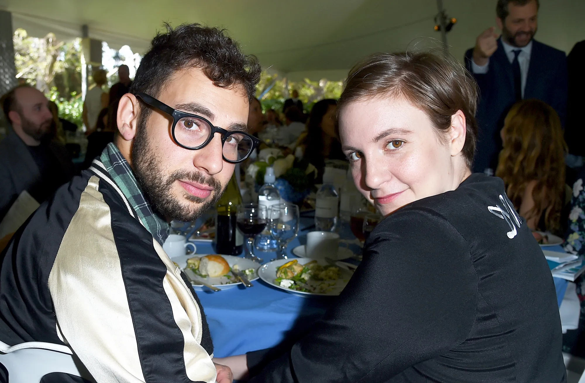 Jack Antonoff and Lena Dunham attend The Rape Foundation's annual 2015 brunch at Greenacres, The Private Estate of Ron Burkle in Beverly Hills, California.