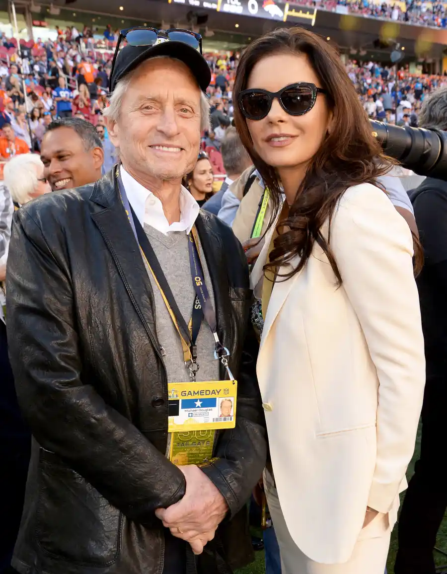 Michael Douglas and Catherine Zeta-Jones attend Super Bowl 50 at Levi's Stadium on February 7, 2016 in Santa Clara, California.