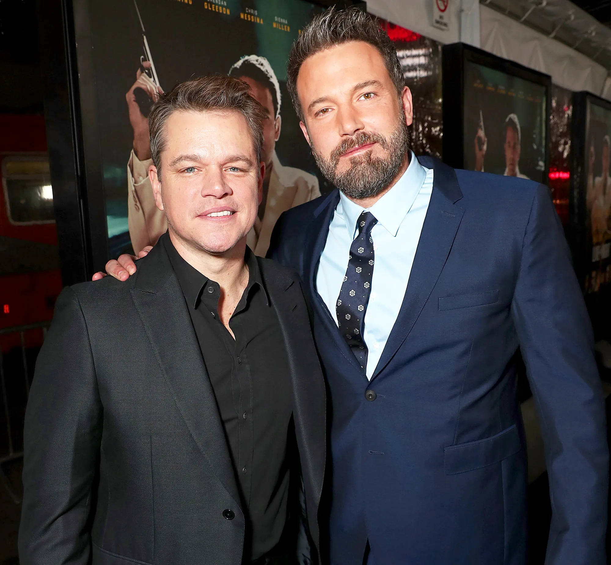 Matt Damon and Ben Affleck attend the premiere Of Warner Bros. Pictures' "Live By Night" at TCL Chinese Theatre on January 9, 2017 in Hollywood, California.