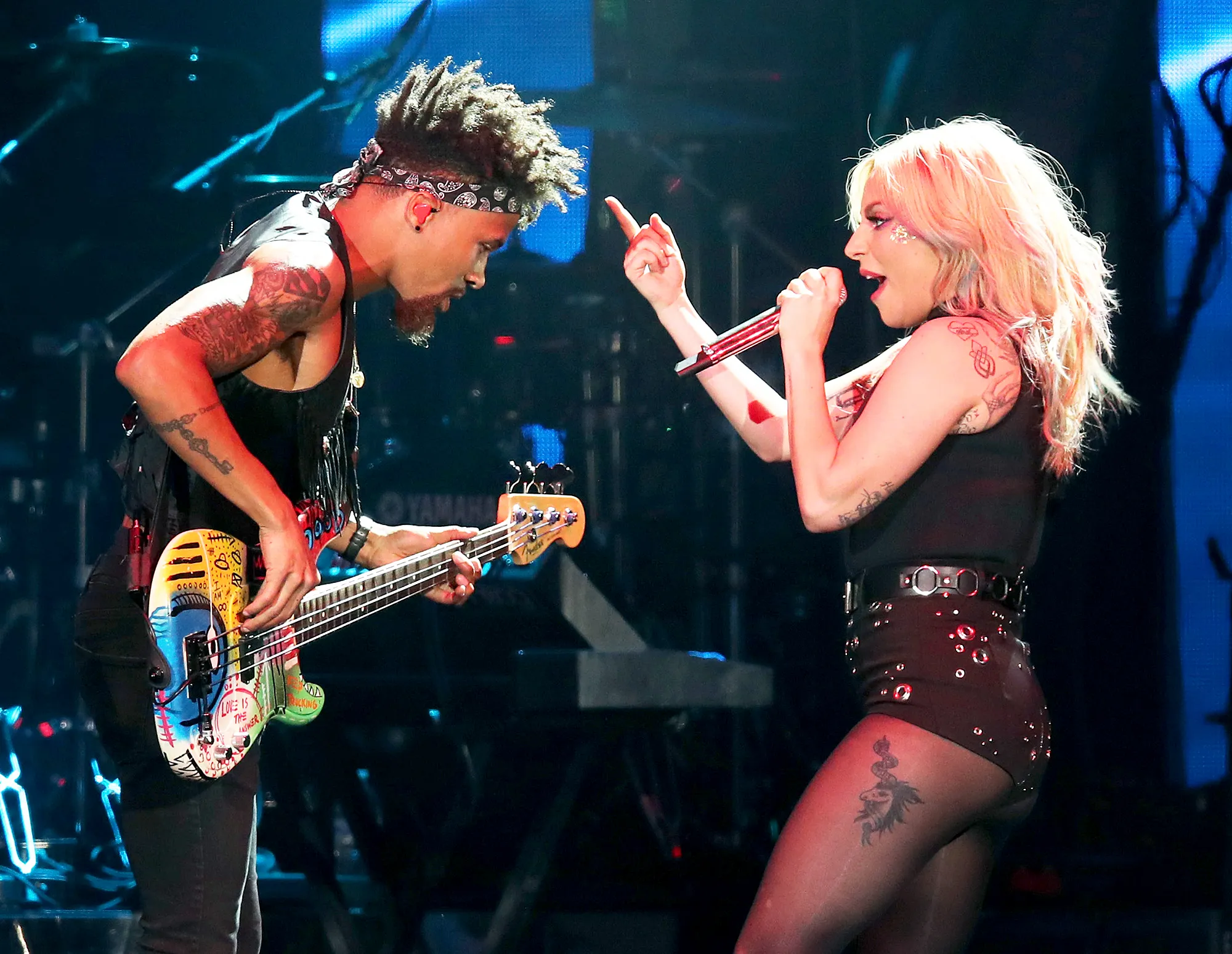 Jonny Goood and Lady Gaga performs during the 2017 Coachella Valley Music & Arts Festival at the Empire Polo Club in Indio, California.