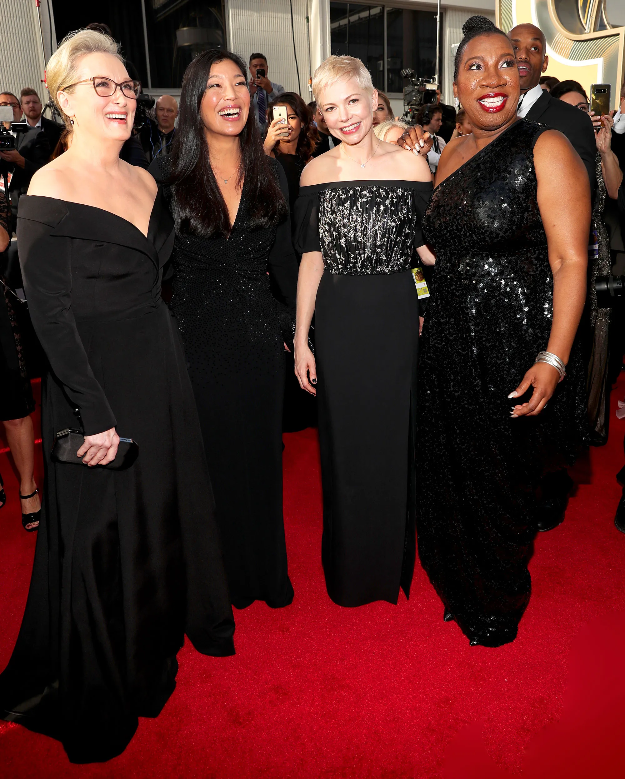 Meryl Streep, Ai-jen Poo, Michelle Williams and Tarana Burke arrive to the 75th Annual Golden Globe Awards held at the Beverly Hilton Hotel on January 7, 2018.