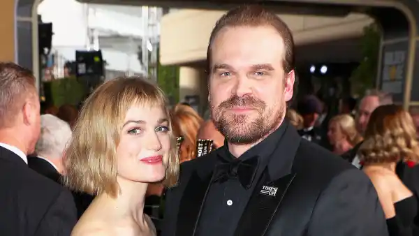 Alison Sudol and David Harbour celebrate The 75th Annual Golden Globe Awards with Moet & Chandon at The Beverly Hilton Hotel on January 7, 2018 in Beverly Hills, California.