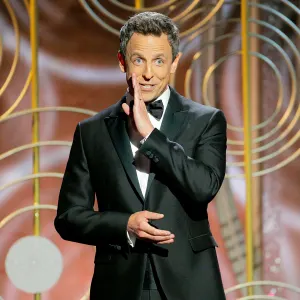 Host Seth Meyers speaks onstage during the 75th Annual Golden Globe Awards at The Beverly Hilton Hotel on January 7, 2018 in Beverly Hills, California.