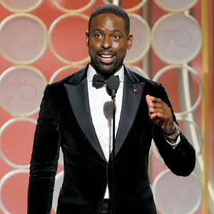 Sterling K. Brown accepts the award for Best Performance by an Actor in a Television Series – Drama for “This is Us” during the 75th Annual Golden Globe Awards at The Beverly Hilton Hotel on January 7, 2018 in Beverly Hills, California.