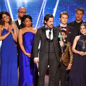 Milo Ventimiglia and 'This Is Us' cast onstage during the 24th Annual Screen Actors Guild Awards at The Shrine Auditorium on January 21, 2018 in Los Angeles, California.