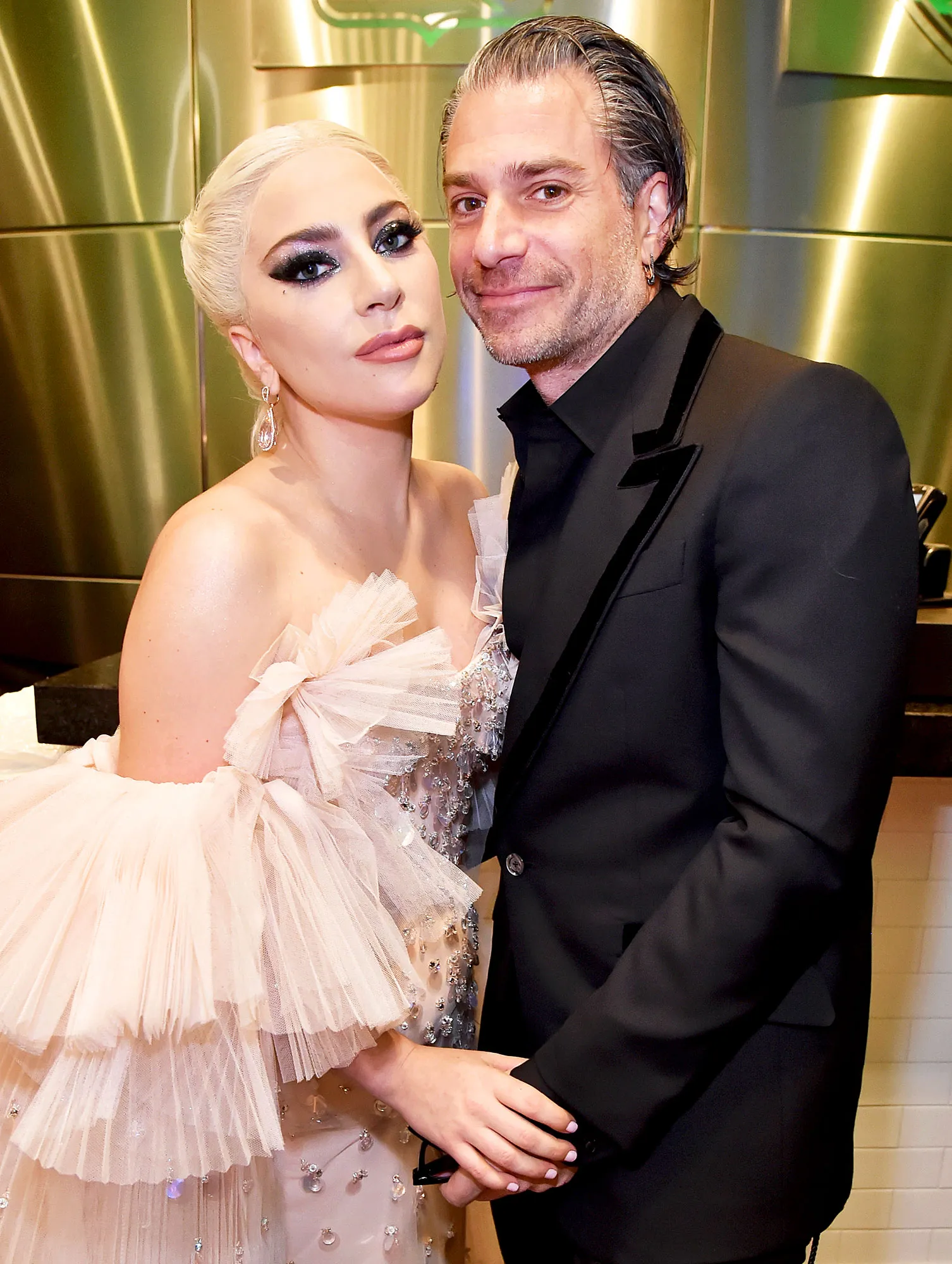 Lady Gaga and Christian Carino backstage at the 60th Annual Grammy Awards at Madison Square Garden on January 28, 2018 in New York City.